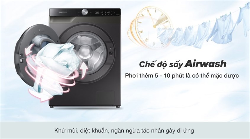 Máy giặt sấy Samsung Addwash Inverter 9.5 kg WD95T754DBX/SV có công nghệ giặt khô AirWash diệt khuẩn an toàn cho người sử dụng