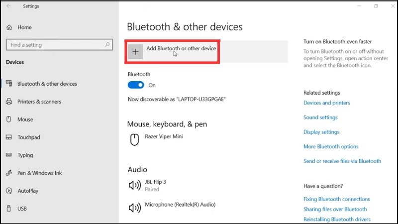 Chọn Add Bluetooth or other device