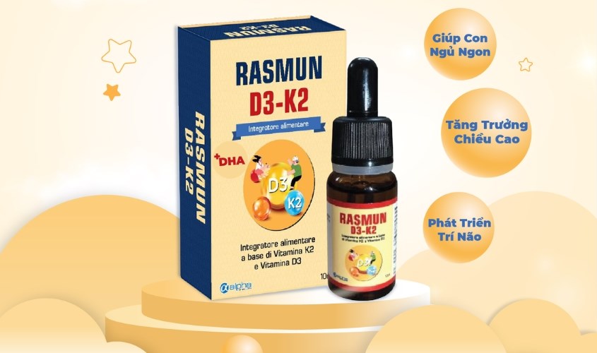 Siro Rasmun D3-K2 hỗ trợ hấp thu canxi 10 ml (từ 0 tháng)