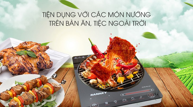 Bếp hồng ngoại Sanaky SNK2102HG cho phép bạn nướng trực tiếp thực phẩm lên trên bề mặt bếp