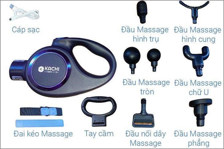 Máy massage cầm tay Kachi MK-353 được trang bị 7 đầu massage chuyên dụng cho vùng khác nhau của cơ thể