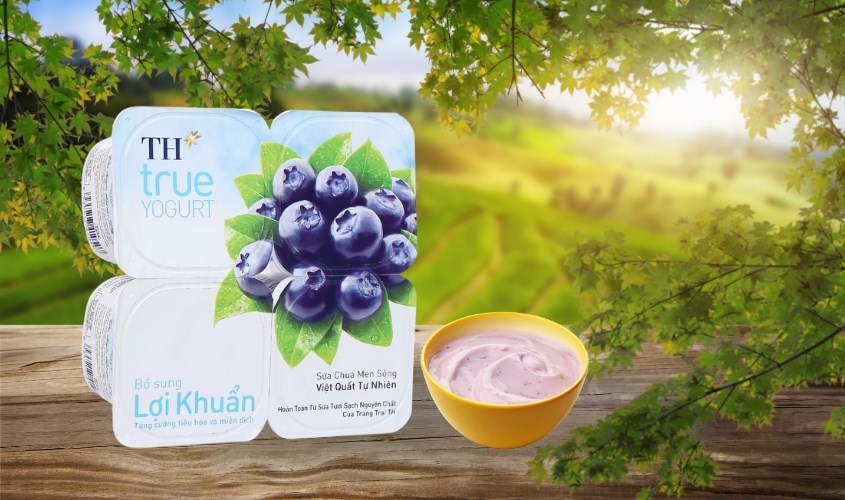 Lốc 4 hộp sữa chua trái cây TH true YOGURT vị việt quất 100g (từ 1 tuổi)