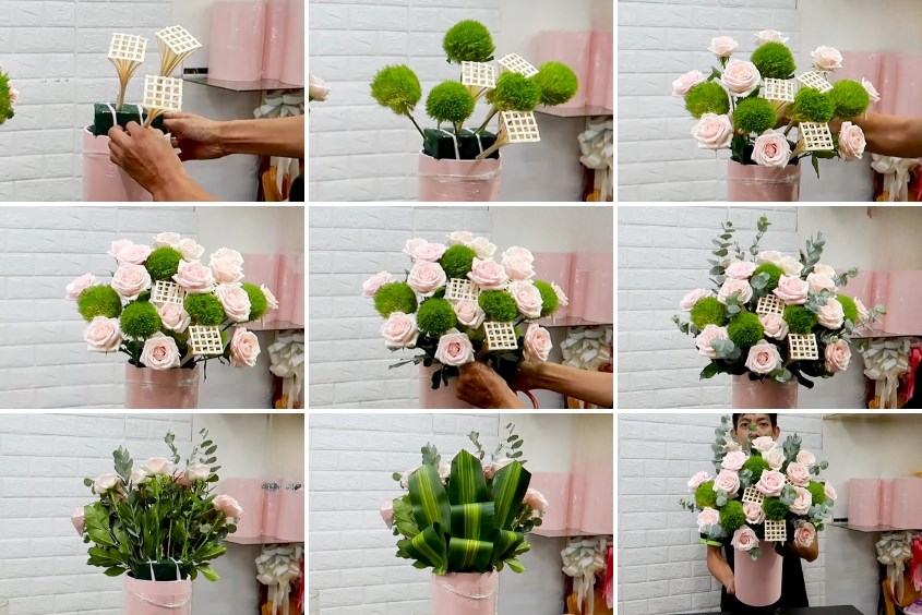 Cắm hoa 20/11 tặng thầy cô với hoa hồng kem