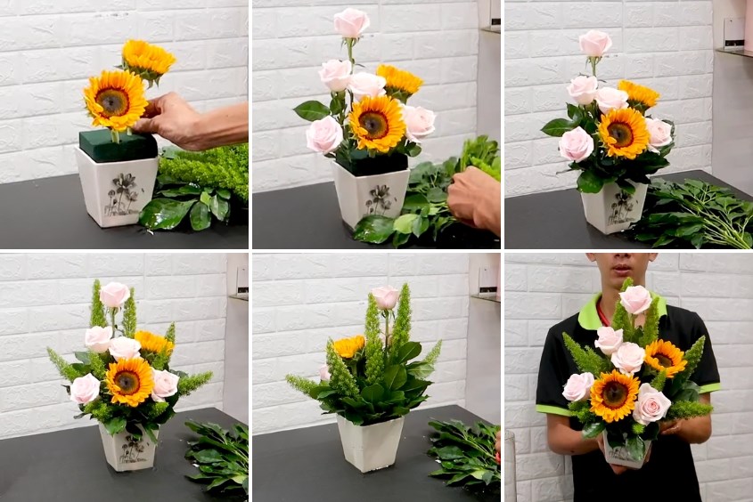 Kết hợp hoa Hồng và hoa Hướng Dương để cắm hoa 20/11
