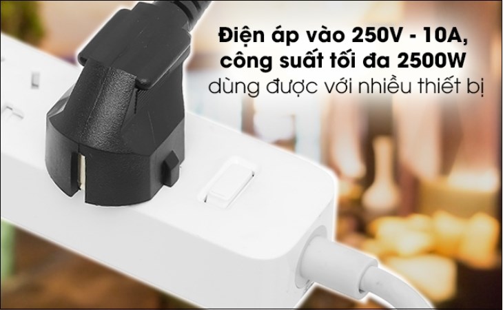 Dây nguồn đa năng DMAX 0.85m DD-004-BLACK-0.85M có điện áp vào 250V - 10A, công suất tối đa 2500W giúp cấp điện tốt cho nhiều thiết bị Dây nguồn đa năng DMAX 0.85m DD-004-BLACK-0.85M có điện áp vào 250V - 10A, công suất tối đa 2500W giúp cấp điện tốt cho nhiều thiết bị