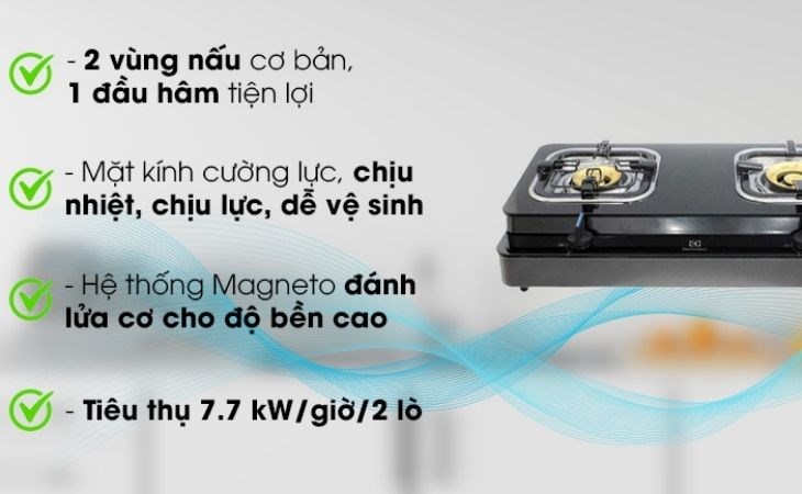 Chỉ với mức giá tầm trung, Bếp ga đôi Electrolux ETG728GKR được trang bị đầy đủ các chức năng nấu cơ bản của bếp ga 