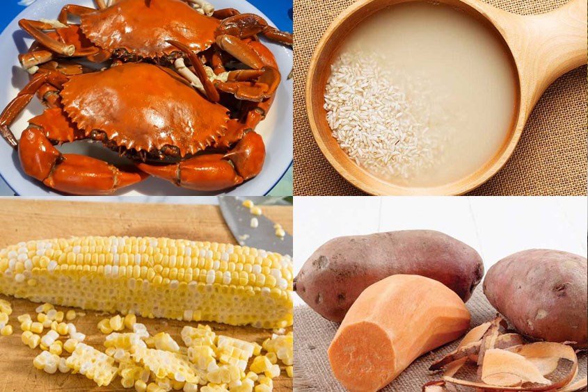 Sơ chế các nguyên liệu nấu cháo cua khoai lang cho bé