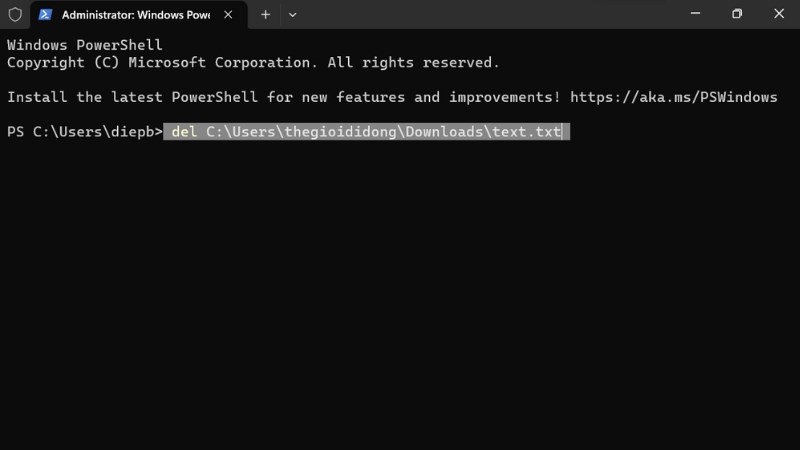 Nhập lệnh: del đường_dẫn_đến_tệp_cần_xóa
