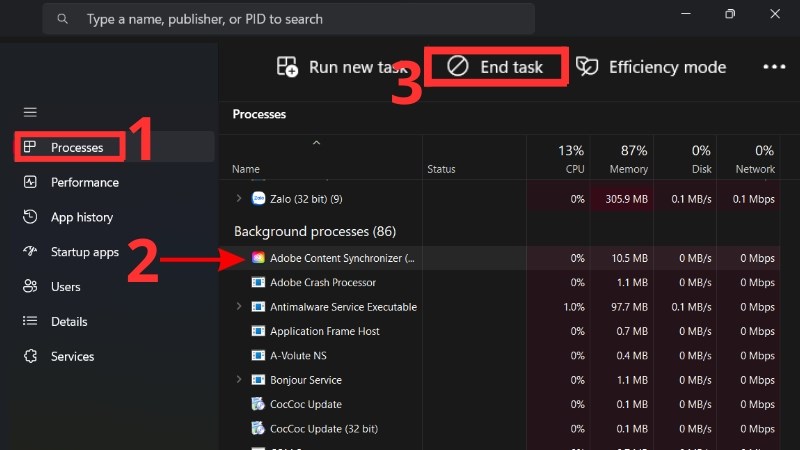 Chọn tab Details (hoặc Processes)