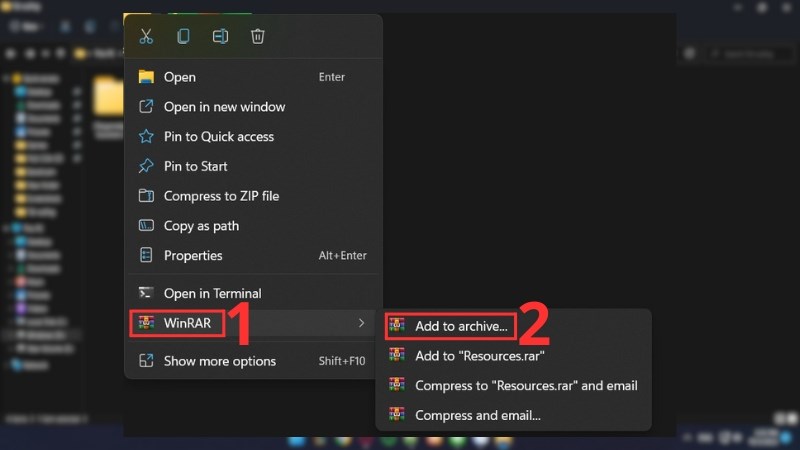 Chọn WinRAR > Add to Archive