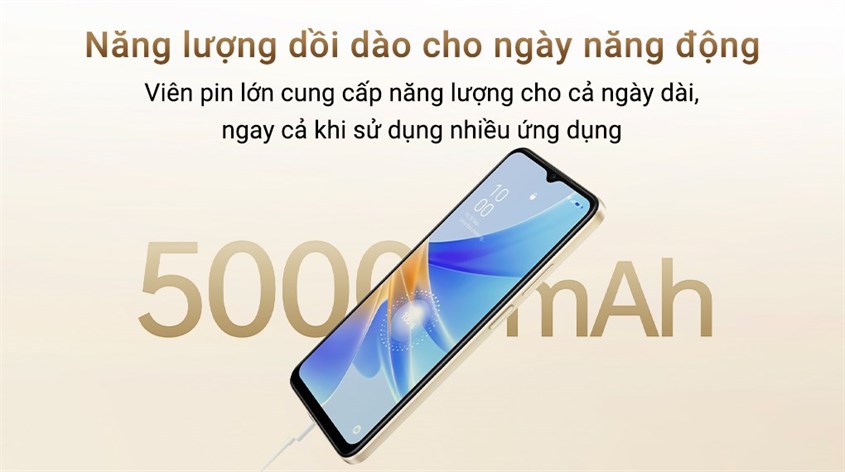 Điện thoại OPPO A17K được trang bị dung lượng pin 5000 mAh