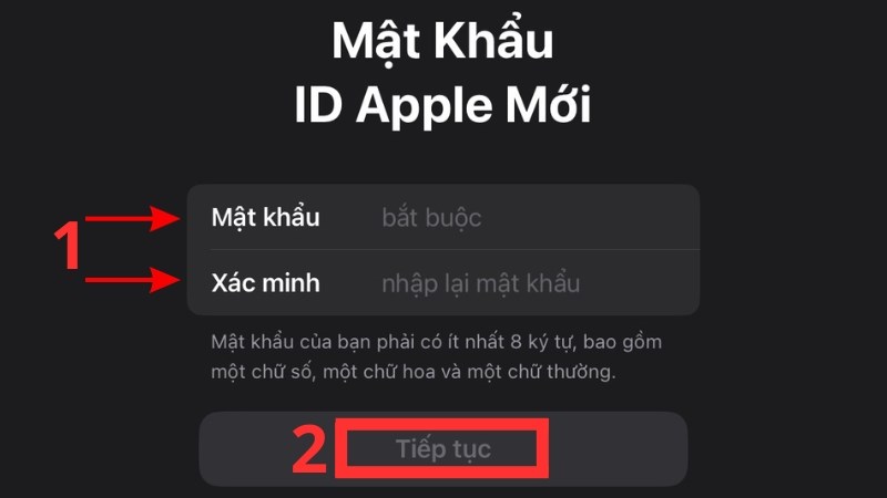 Nhập mật khẩu Apple ID mới
