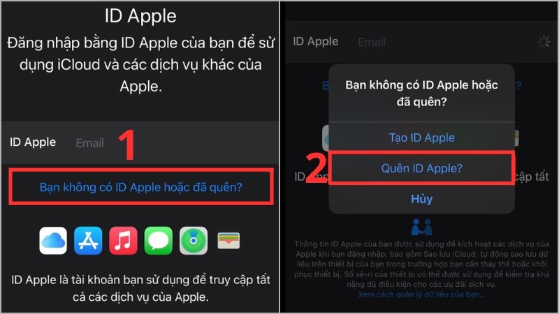 Chọn Bạn không có ID Apple hoặc đã quên? > Chọn Quên ID Apple