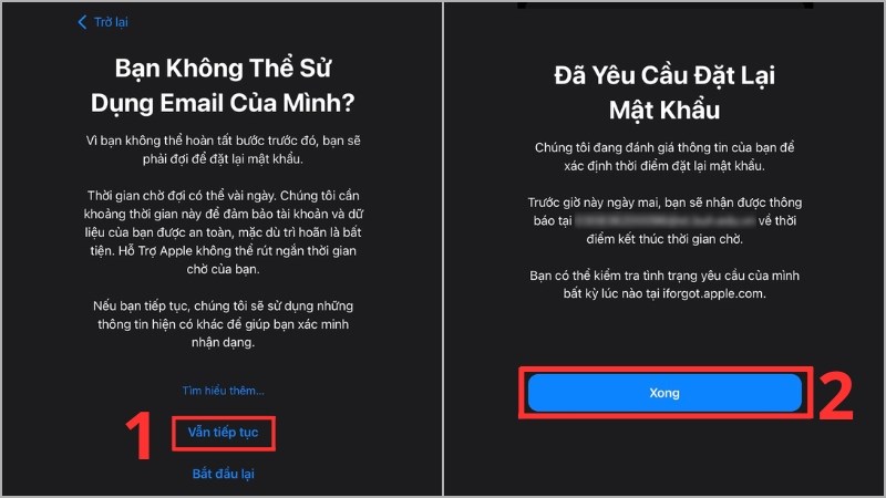 Chọn Vẫn tiếp tục > Chọn Xong