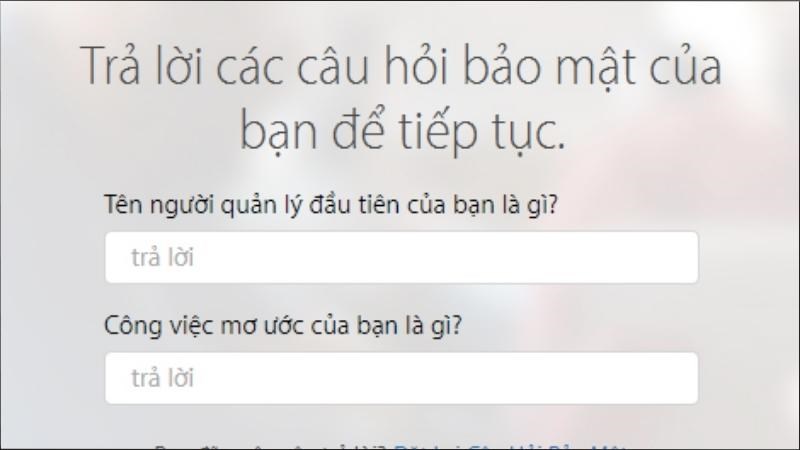 Trả lời câu hỏi bảo mật để khôi phục iCloud