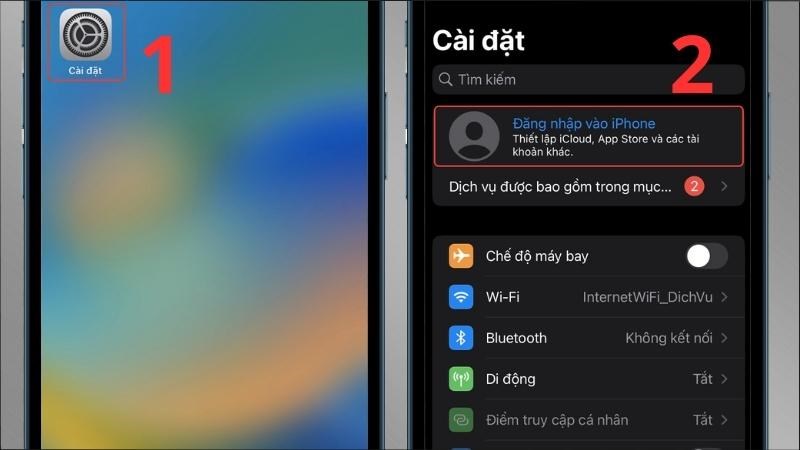 Vào ứng dụng Cài đặt > Chọn mục Đăng nhập vào iPhone