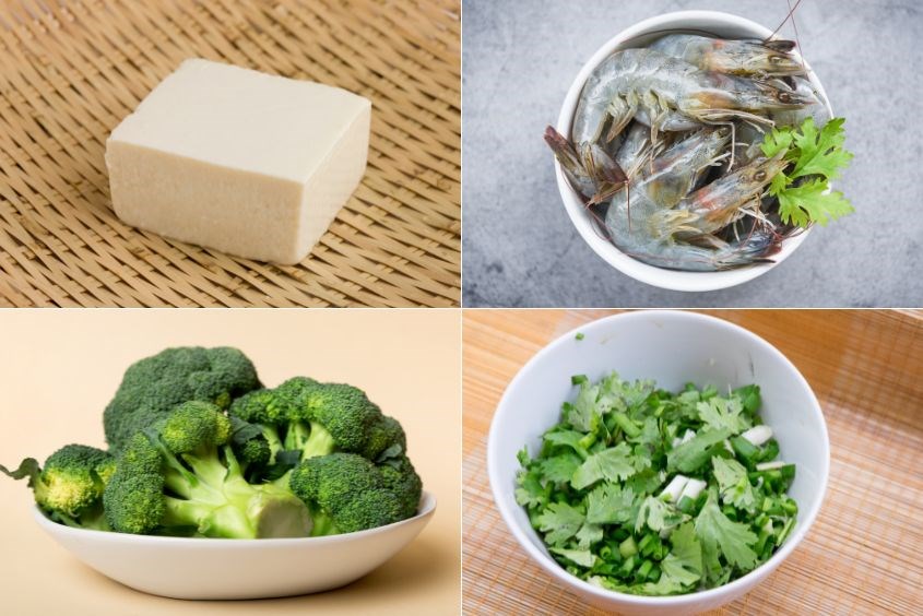 Canh đậu hũ non nấu tôm và bông cải xanh cho bé giàu chất xơ
