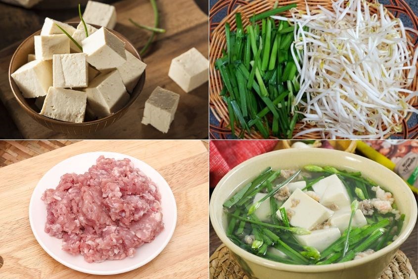 Cách nấu canh đậu hũ non cho bé nấu với giá hẹ 