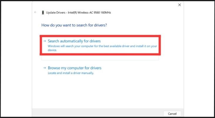Để hoàn tất thì bạn chọn tiếp Search automatically for updated driver software