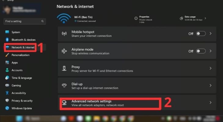 Tại Network & Internet thì bạn sẽ chọn Advanced Network Settings
