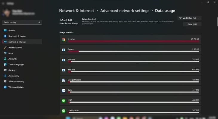 Người dùng sẽ xem được dung lượng mạng Wifi đã sử dụng