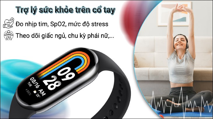 Vòng đeo tay Xiaomi Smart Band 8 được tích hợp nhiều tính năng chăm sóc sức khỏe