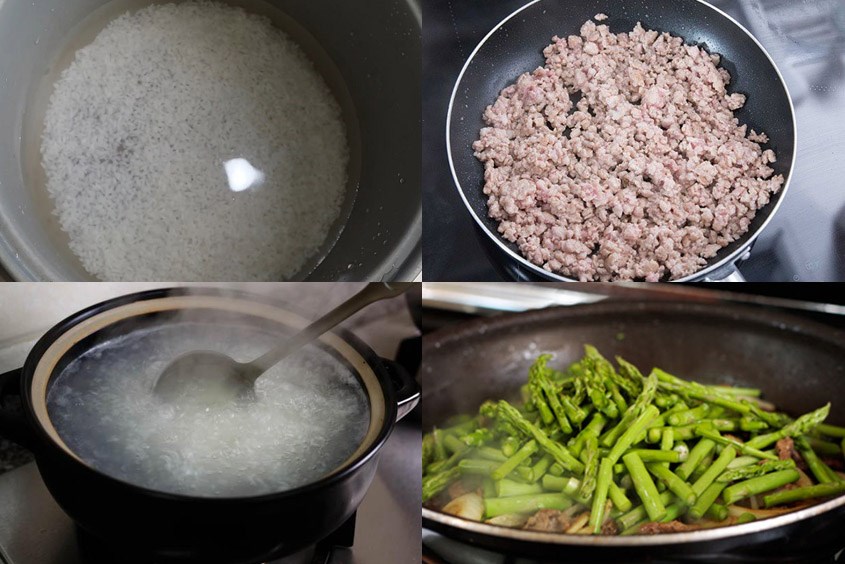 Hướng dẫn mẹ cách nấu cháo thịt heo măng tây cho bé