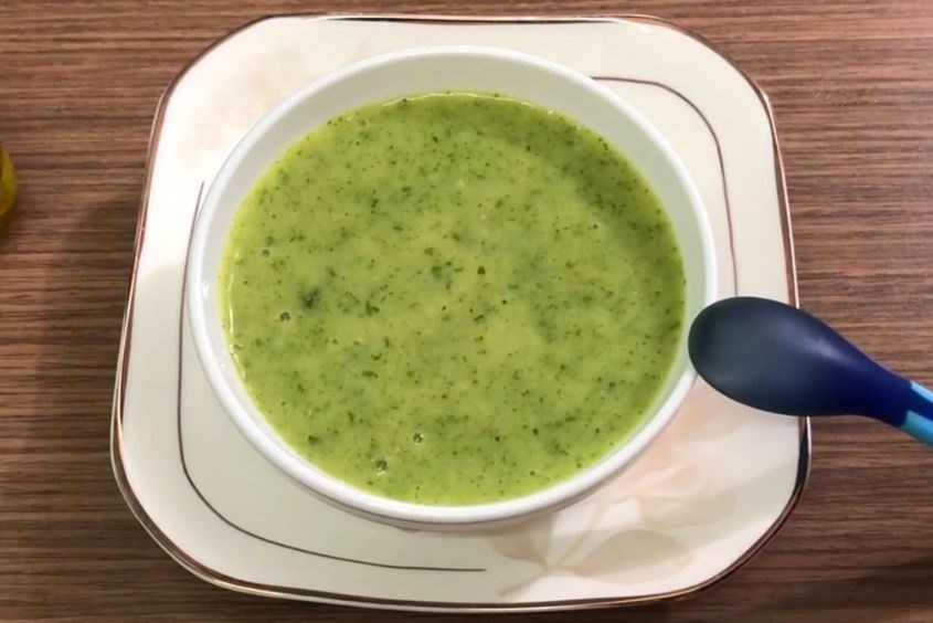 Thành phẩm cháo mướp thịt heo cho bé ăn dặm