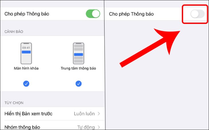 Bạn chọn tắt Cho phép Thông báo.