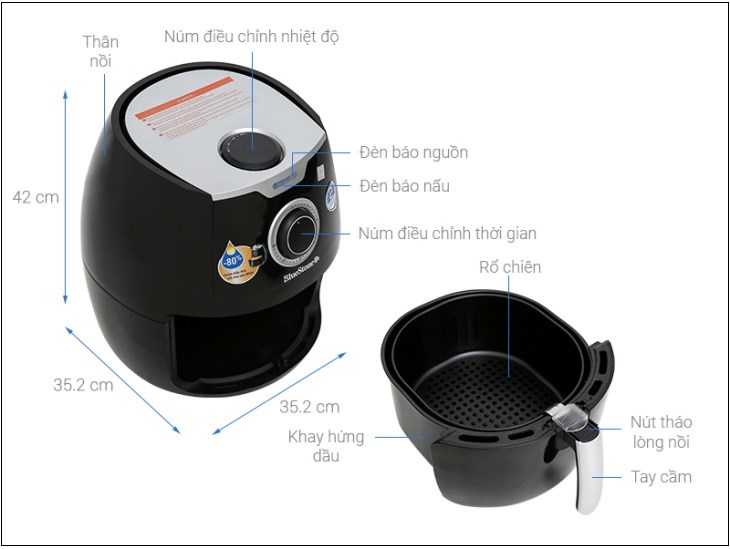 Nồi chiên không dầu BlueStone AFB-5871 5.5 lít sở hữu bảng điều khiển nút xoay đơn giản, dễ sử dụng