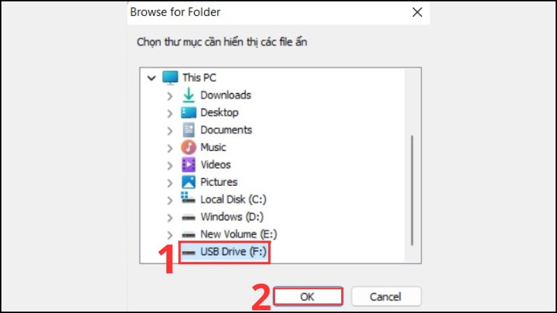 Chọn ổ đĩa USB > Chọn Ok