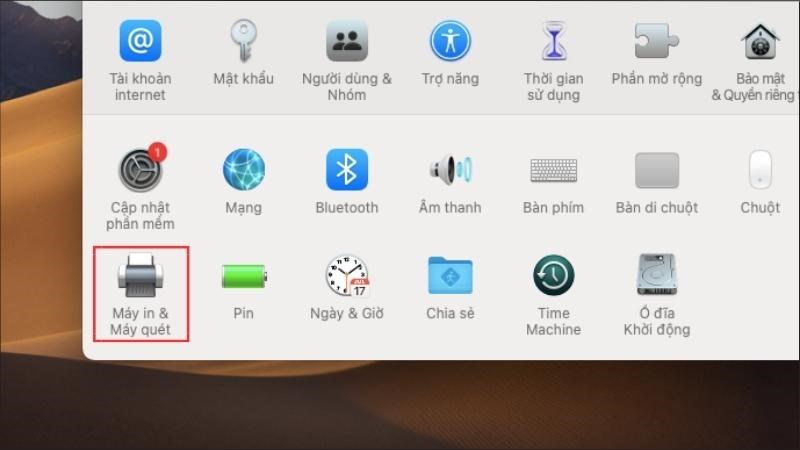 Chọn Cài đặt > Chọn mục Máy in & Máy quét