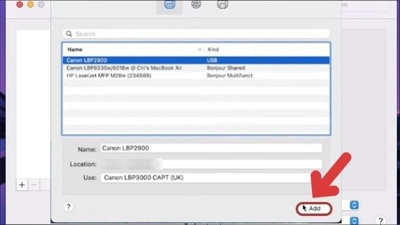 Nhấn Add là bạn đã có thể kết nối thành công máy in với máy tính của mình