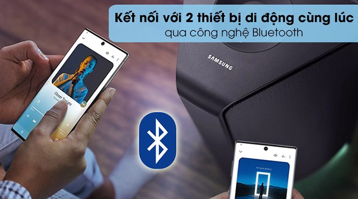 Loa tháp Samsung MX-T70 có thể kết nối 2 thiết bị cùng lúc nhờ công nghệ Bluetooth đa năng