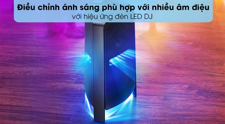 Loa tháp Samsung MX-T70 có hiệu ứng đèn LED DJ giúp khuấy động các bữa tiệc và không gian thêm bùng nổ