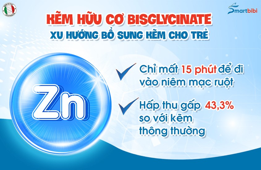 Thành phần chứa kẽm Bisglycinate giúp hấp thu gấp 43,3%