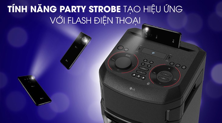 Loa LG XBoom RN5 có tính năng Party Strobe tạo hiệu ứng nhấp nháy trên đèn flash của điện thoại