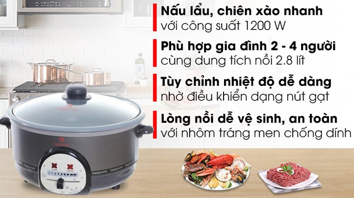 Nồi lẩu điện Happycook HCHP-300A 2.8 lít có giá 748.000 đồng (cập nhật tháng tháng 10/2023, có thể thay đổi theo thời gian)