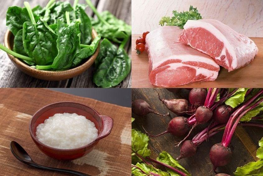 Cách nấu cháo thịt heo cải bó xôi cho bé với củ dền