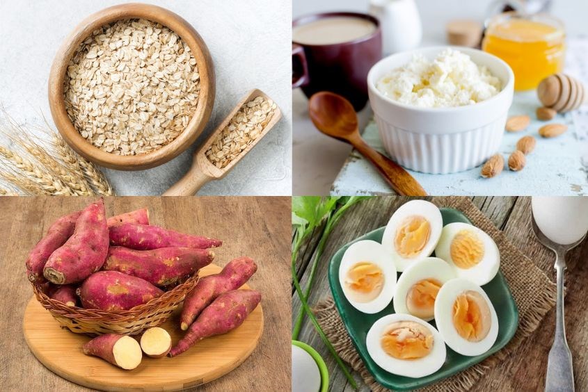 Nguyên liệu nấu cháo trứng gà khoai lang cho bé với yến mạch