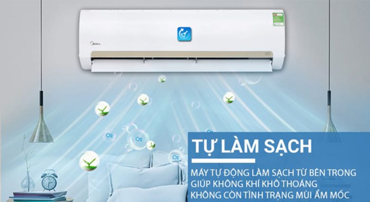 Chế độ tự làm sạch Self Clean trên máy lạnh Midea giúp làm sạch và sấy khô lá nhôm của dàn lạnh