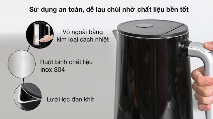Ấm đun siêu tốc Tefal KO850810 được làm từ những chất liệu bền bỉ, an toàn khi sử dụng
