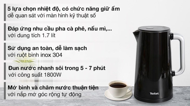 Ấm đun siêu tốc Tefal KO850810 được trang bị nhiều tiện ích, tiện lợi khi sử dụng