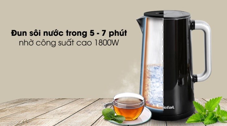 Ấm đun siêu tốc Tefal KO850810 có công suất đun lớn, tiết kiệm thời gian chờ đợi
