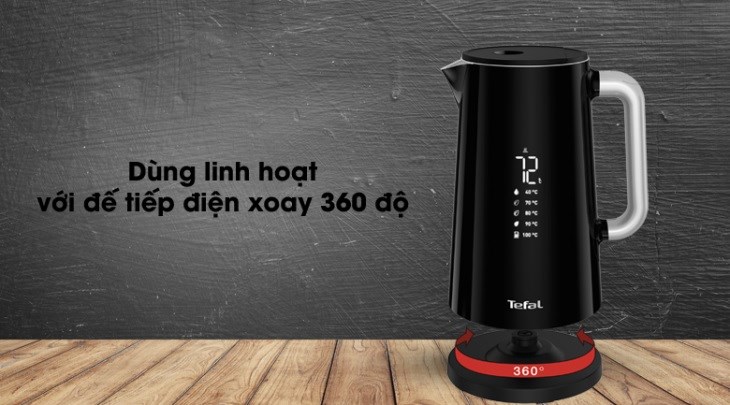 Ấm đun siêu tốc Tefal KO850810 có đế tiếp điện xoay 360 độ, tiện lợi và an toàn khi sử dụng