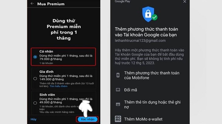 Chọn gói cước Youtube Premium phù hợp và tiến hành thanh toán là hoàn tất