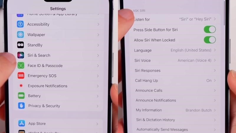 Vào Siri trong Settings