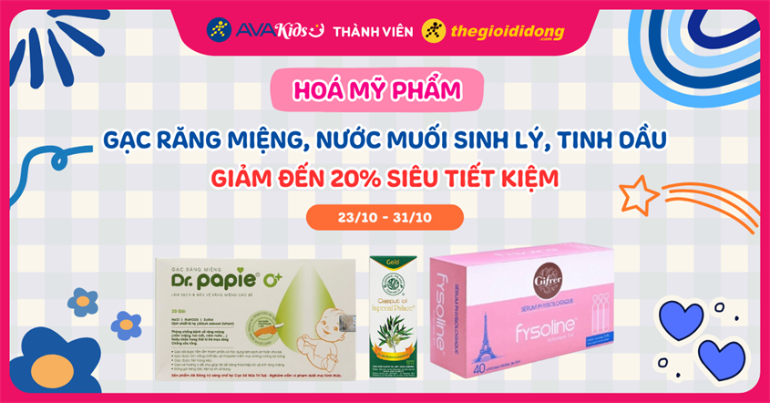 Hoá mỹ phẩm: Gạc răng miệng, nước muối sinh lý, tinh dầu giảm đến 20% siêu tiết kiệm. Mua ngay thôi!