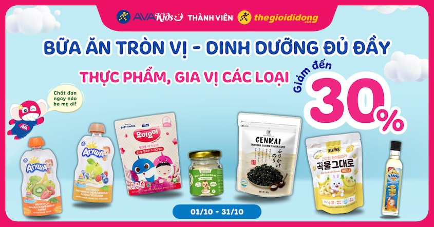 Bữa ăn tròn vị - Dinh dưỡng đủ đầy - Thực phẩm, gia vị các loại cho bé giảm đến 30% Bữa ăn tròn vị - Dinh dưỡng đủ đầy - Thực phẩm, gia vị các loại cho bé giảm đến 30%