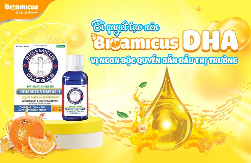 Nên cho bé uống siro Bioamicus Omega-3 trong bữa ăn hằng ngày. 